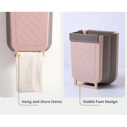 Foldable Wall-Mounted Trash Can (9L Capacity) - Space-Saving Kitchen Garbage Bin. 2-In-1 Design: Closed (Compact)/Open (9L Large Capacity); Wall-Mounted (No Drilling Required): Saves Countertop Space. Multiple Colors Available: Fits Kitchen Decor; Easy To Clean. Suitable For Kitchen, Bathroom. Practical Space-Saving Trash Can!