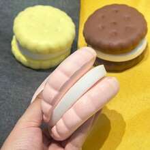 Jumbo Cream-Filled Cookies With Slow Rebound Squeeze, Cream-Filled Cookies In Macaron Colors With Squeeze, Cute Slow Rebound Sweets, Realistic Squeeze PU Slow Rebound Toys - Multicolor - View 3