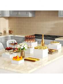 Senmeo 6pcs Nesting Buffet Risers - Space-Saving Stackable Design & Hollow Bottom Construction - Tiered Height (1" To 8") - Multi-Level Display Stands For Dessert Tables, Weddings, Retail - 6件-白色 - 查看 4