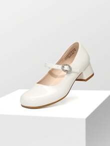 Girls Dress Shoes Mary Jane Low Heels Flower Wedding Party Pump Prom Footwear For Little/Big Kids - 白色 - 查看 10
