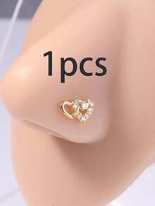 一套双心形L形鼻钉，配闪亮L形针骨鼻钉 - 金色 - 查看 6
