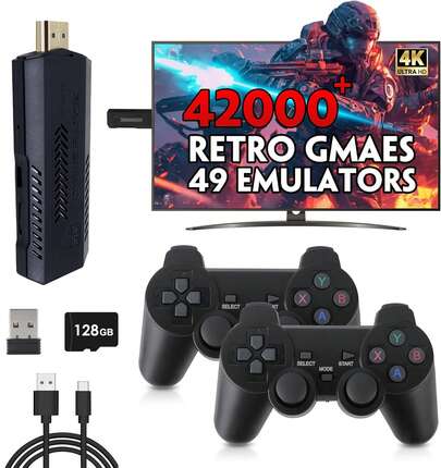 (Arrival In 2-5 Days )X2 Plus 3D Retro Game Stick 128GB Storage 4K HD 40000 Preloaded Games 50 Emulators Dual Wireless Controllers Plug-And-Play Console For Retro Gaming - Usb