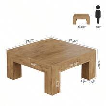 LITTLE TREE 39.37-Inch Square Coffee Table For Living Room, Farmhouse Low Large Center Tea Accent Table With Sturdy Legs, Easy Assembly - 淺棕色 - 查看 9