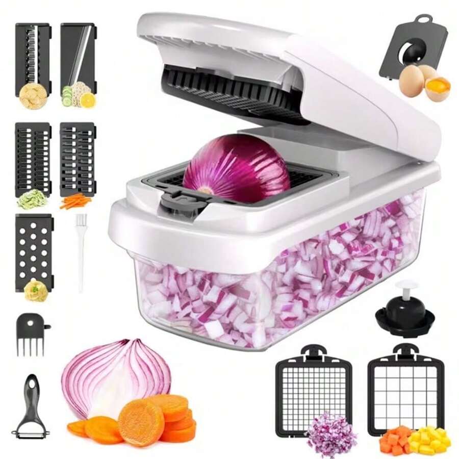 Multi-Function Vegetable Chopper - Kitchen Dicing & Slicing Tool With Hand Guard And Interchangeable Blades, Suitable For Onion, Carrot, Potato Prepping (All-In-One Food Chopper) - Multicolor - View 1