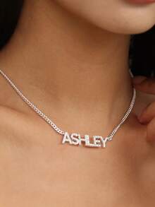 Custom Pave Name Necklace By Caitlyn Minimalist Rhinestone Script Necklace In Silver Twist Chain Necklace Wedding Gift NM132F109 - Full Diamond Necklace Style 2 - View 4