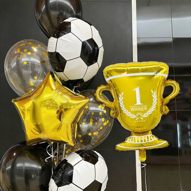 15件套冠军杯气球套装，包含冠军杯气球、足球气球、五角星气球、乳胶气球，适用于生日派对装饰、体育赛事装饰、房间装饰 - 多色 - 查看 6