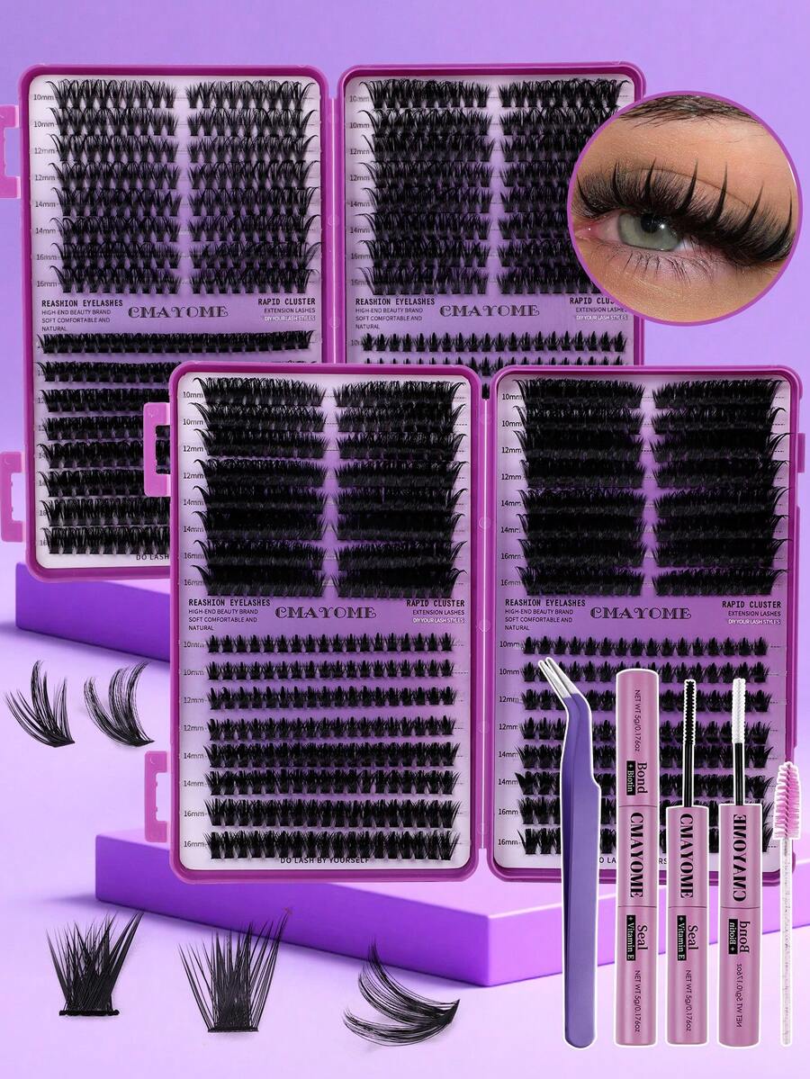Conjunto de cílios postiços individuais DIY com 608/544/180 peças. Este conjunto inclui diversos estilos de cílios postiços, com comprimentos que variam de 8 a 16 mm, incluindo cílios de comprimento misto, cílios gatinho, cílios de fada e cílios de volume para realçar o olhar. Macios e de longa duração, o conjunto inclui cola para cílios, pincel e pinça. Ideal para uso diário, encontros, festas e férias. Fácil de usar.