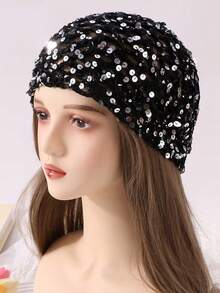 1顶女士Y2K可爱休闲风时尚撞色亮片镂空透气手工针织帽，适合外出、摄影、日常佩戴，渔夫帽 - 亮片 - 查看 5