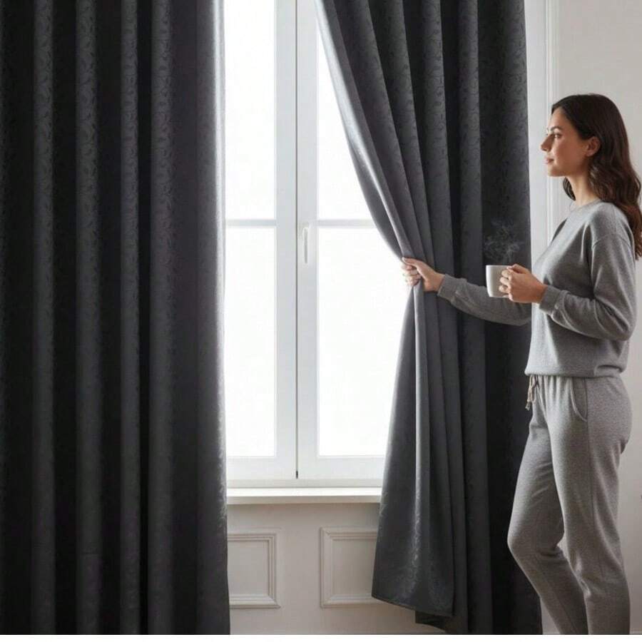 Cortina Jacquard 3M x 2.20M – Elegancia y Presencia para Cualquier Espacio (Recamara, sala, cuarto de tv, consultorio, oficina, etc.) - Gris - Ver 1