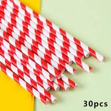 60/30pcs Thick Disposable Colorful Creative Party Straws, Straight Paper Straws For Home, Party, Holiday Decoration - Red - View 10