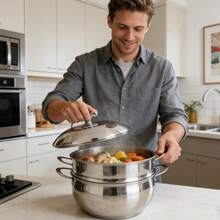 Stainless Steel Double Layer Steamer Pot, Multi-Function Cooking Pot With Lid, Suitable For Induction Cooktop And Gas Stove - View 7