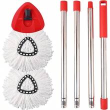 Mop Replacement Heads, Handle, Base Compatible With O Cedar EasyWring 1-Tank Spin Mop System, 2 Microfiber Mop Head Refills, 4-Section Iron Handle 30-58in And 1 Spin Base Cover Set - default - 查看 1