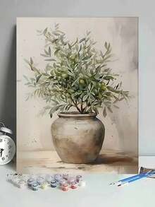 40x50cm/16x20in 陶瓷盆栽橄欖樹 DIY數字油畫畫布藝術手工家居裝飾 成人節日禮物 - 40*50厘米 - 查看 1
