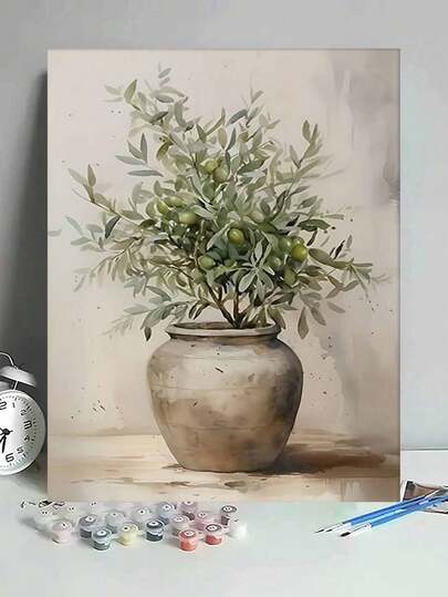 Olive Tree In Ceramic Pot DIY Oil Painting By Numbers Canvas Painting Crafts Adult Home Decoration 40x50cm/16x20inch Holiday Gifts