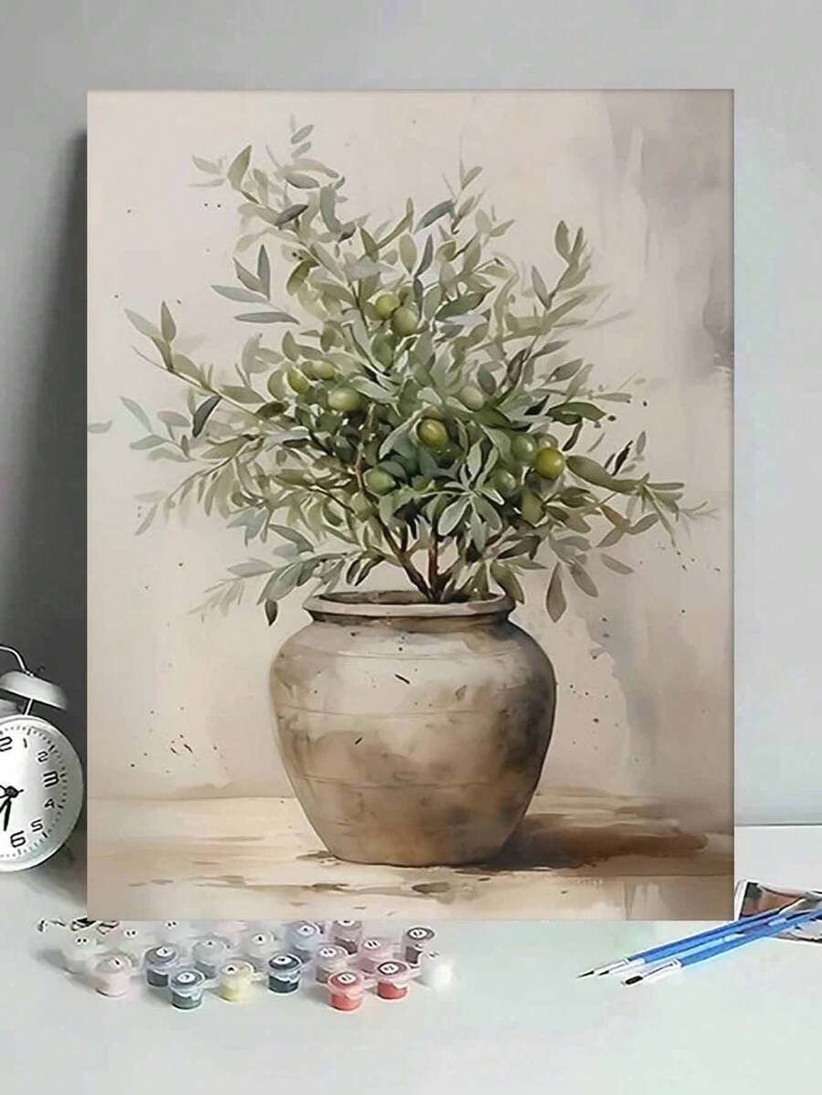 40x50cm/16x20in 陶瓷盆栽橄欖樹 DIY數字油畫畫布藝術手工家居裝飾 成人節日禮物 - 40*50厘米 - 查看 1