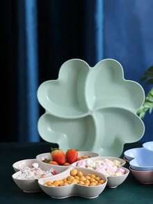 4-Compartment Heart & Clover Shaped Reusable Plastic Snack Plate, Unbreakable Slouchy Snack Box, Suitable For Christmas Party, Restaurant, Home Use, Home Decor - Multicolor - View 5