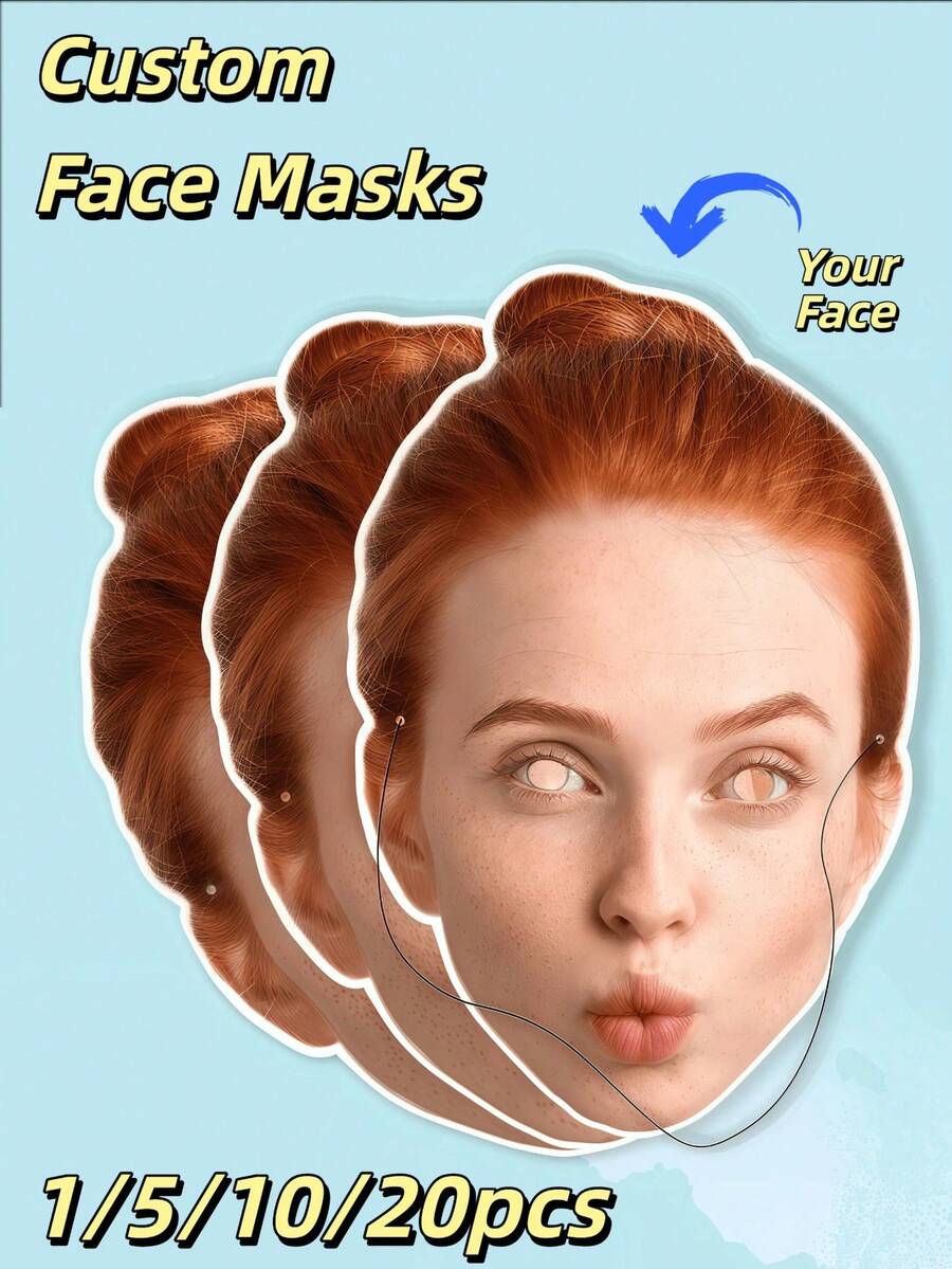1/5/10/20pcs Customizable Face Mask With Rope & Elastic, Funny Personalized Big Head Mask, Suitable For Birthday, Wedding, Hen Party, Bride Party Decoration, Mask Props Gift For Friends & Family - Multicolor 2 - View 1