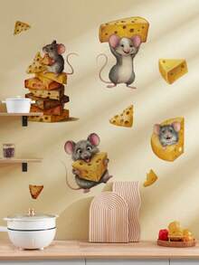 1pc Multi-Size PVC Removable Wall Sticker, Cartoon Wall Decal, Monkey Switch Sticker, Elephant Carrying Lion & Leopard, Dog Squatting, Owl Learning Park, Mouse & Cheese, Children's Elements Decorative Wall Sticker, Suitable For Bedroom, Living Room, Study, Dining Room, Bathroom, Home Wall Decor, Room Decoration - Multicolor - View 11