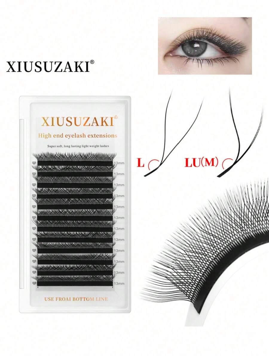 XIUSUZAKI 12 filas de extensiones de pestañas LU Curl YY 3D 4D 5D W, extensiones de pestañas naturales W en forma de abanico prefabricadas