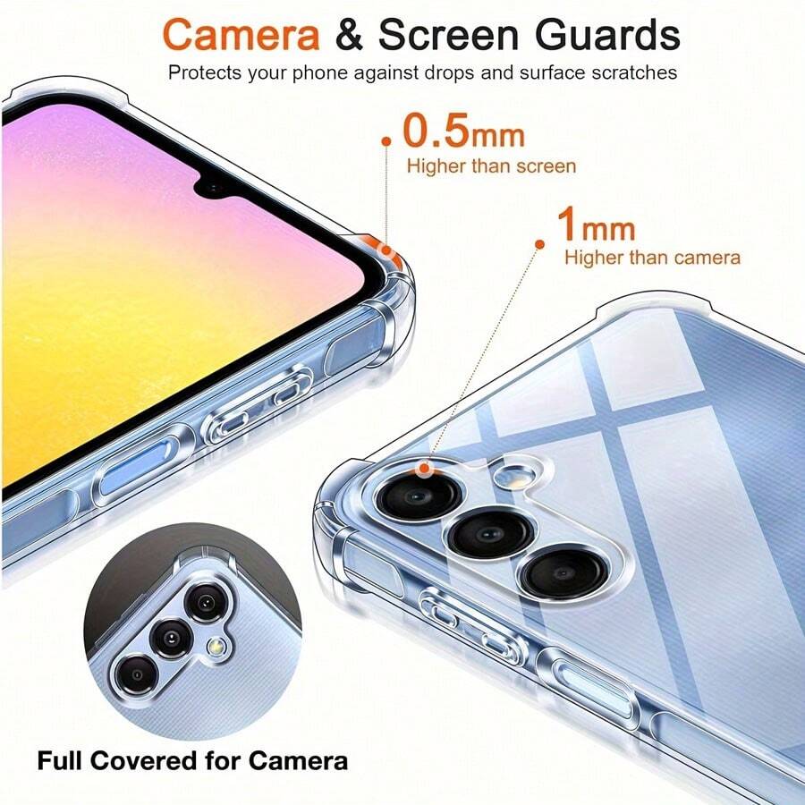 Shockproof Screen Protection A Four-Corner Shock-Proof Transparent Air Cushion Phone Case, Providing 360° All-Round Protection, Shock-Proof, Scratch-Proof, Anti-Yellowing, Lens Protection, Suitable For All Sams Ung/ Series Phones. Phone Case, Phone Protection Cover, Shock-Proof Phone Case Spring - Clear - View 1