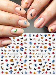 2 piezas Pegatinas de arte de uñas de mini insectos lindos, calcomanías de uñas adorables de mariquita/mariposa/libélula/hormiga/caracol, decoraciones de uñas DIY de primavera/verano - Multicolor - Ver 4