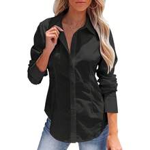 Women's Button-Up Shirt, Long-Sleeved, Solid Color, Versatile, Office-Style, Elegant Blouse - 黑色 - 查看 12