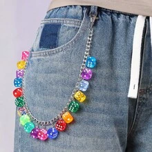 1PC Colorful Dice Pants Chain, Streetwear Hip Hop Jean Chain, Resin Dice Charm Waist Chain, Wallet Keychain Accessory For Men Women, Punk Aesthetic, Anti-Lost, Ideal For Daily, Party, Festival - 彩色 - 查看 13