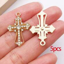 5/30颗水钻合金十字架吊坠，水晶金色流苏，适用于DIY项链、耳环、手链等工艺品制作 - 彩色 - 查看 36