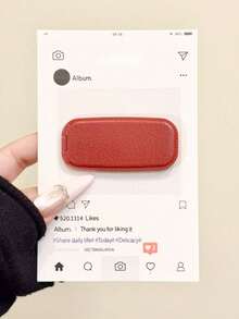 1 pieza Soporte deslizante de espejo de cuero y teléfono, de unicolor y textura de cuero, espejo portátil y soporte para teléfono adecuado para teléfonos y tabletas, regalo de primavera - Multicolor - Ver 4