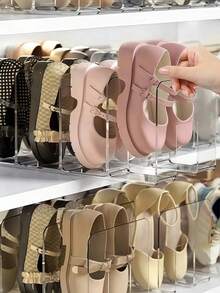 Giá đựng giày trẻ em 4 ngăn, 1 chiếc/2 chiếc/4 chiếc, bằng nhựa ABS trong suốt màu hồng, để bàn, tiết kiệm không gian (Thích hợp để phân loại và cất giữ giày cho trẻ sơ sinh 0-2 tuổi) - Nhiều màu - Xem 1