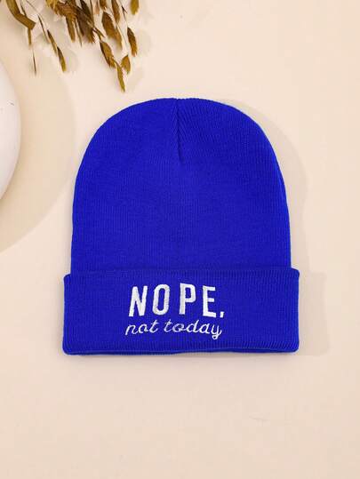 1 Pc Autumn And Winter New Fashion Versatile Letter Embroidered Knitted Hat For Men, Literary Retro Slouchy Hat For Women, Warm Wool Hat