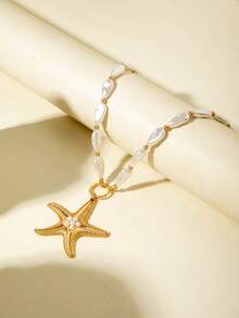 1pc Bohemian Style Resin Irregular Pearl Starfish Pendant Necklace, Suitable As Beach Vacation Gift For Women - 31036-nek-g-eP - View 5