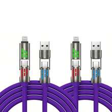 四合一铝合金快充线，液态硅胶发光耐用数据线，带USB/Type-C/Lightning接口，高效数据传输，兼容 17/16/15/14/13/12/11/Xs/Xr/8/7/6、S24 Ultra/S24/S23 Ultra/S23/S22/S21等机型。 - 紫色 - 查看 12
