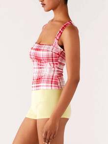 Women's Plaid Tank Tops Summer Fashionable Versatile Sleeveless Slim Fit Going Out Vest - Rojo - Ver 3