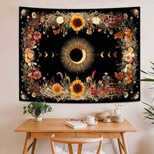 1pc Sun And Moon Tapestry Vintage Bohemian Wall Hanging Sun Moon Floral Vintage Mystical Scene Tapestry, Wall Hanging Tapestries, Fashion Aesthetic Horizontal Wall Tapestry Hanging, Modern Pattern Print Art Tapestries, Wall Decor For Bedroom, Living Room, Dorm, Party - Unique Birthday & Holiday Gift For Friends, Women, Yourself, Dorm Room Accessory(40x30in/60x40in/60x51in/80x60in/90x60in) - 7 - 查看 3
