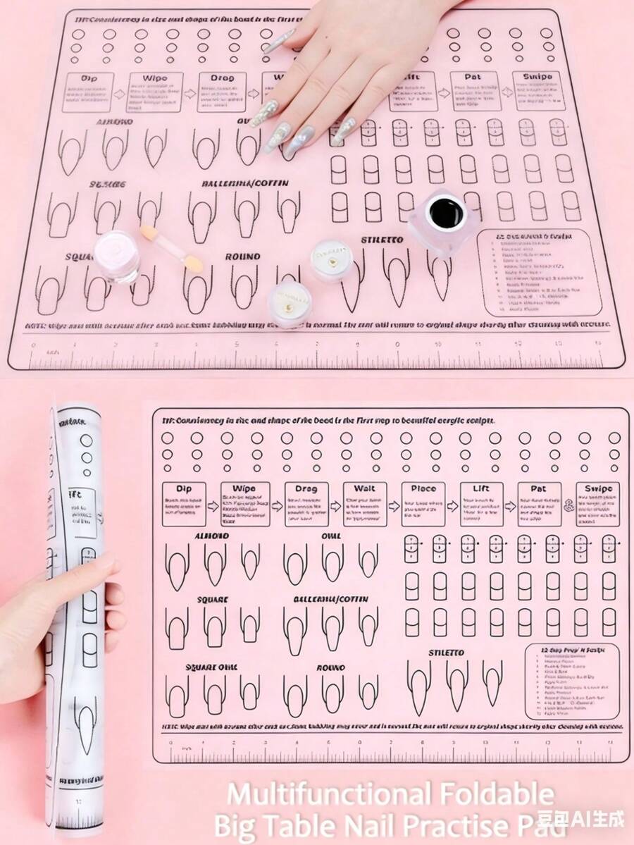 多功能透明美甲练习垫，防水柔软硅胶可重复使用桌面垫，可折叠美甲垫，适用于美甲练习、涂指甲油、美甲沙龙、家庭DIY、Y2K - 黑與白 - 查看 1
