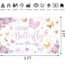 DButterfly Baby Shower Backdrop Banner Decorations Pink A Little Butterfly Is On The Way Background Photo Booth Props For Butterfly Theme Girls Gender Reveal 1st Birthday Party Plies Favors - Hồng - Xem 3