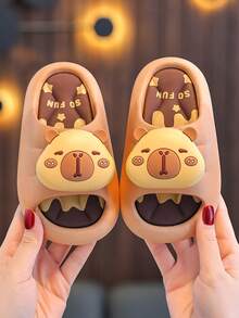 1双儿童夏季PVC室内拖鞋，可爱动物元素 - 水豚 - 咖啡棕 - 查看 4