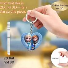 2D Flat, 1pc Disney Frozen Elsa And Anna Blue Heart Shaped Cartoon 2D Acrylic Keychain, Warm And Cute Pendant, Holiday Gift Decor, Car Key Chain, Backpack And Wallet Accessory, Spring Garden Essential, Featured With Classic Characters, Suitable For Vehicles, Bags, Cars, Christmas Trees, Fun Keychain Design | Durable Acrylic 2D Flat - Multicolor - View 6