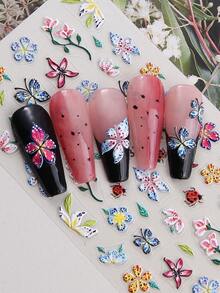 2片装 5D浮雕豹纹芙蓉花美甲贴纸 彩色百合花蝴蝶春夏浮雕美甲贴花 夏威夷花卉自粘设计美甲装饰 DIY美甲沙龙用品 - 彩色 - 查看 5