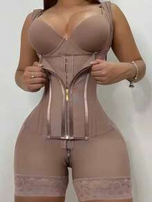 [Shapewear Bodysuit] 2-In-1 Adjustable Abdominal Control Shapewear Bodysuit |High Compression Spandex Mid-Support Tummy Trimmer With Hip Enhancer, Seamless Solid Color For Casual Attire & Workouts, Elegant Design | Strong Support Lines, Waist Trainer - Rusty Rose - View 5