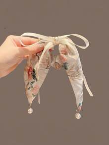 1/2pcs Chinese Style Embroidered Floral Bow Ribbon Hair Scrunchies, Elegant Elegant Youthful Ponytail Hair Accessories - Multicolor - View 3