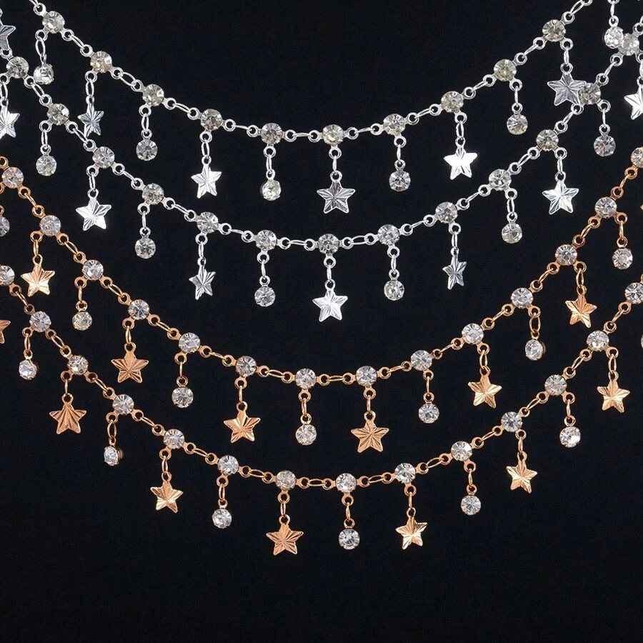 50cm/100cm glasstras pentagram hänge kedja med koppar tofs, lämplig för gör-det-själv armband halsband smyckestillverkning tillbehör - Kopparstjärnkedja - Visa 1