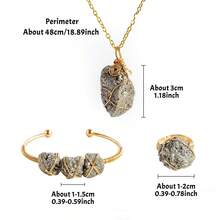 天然黄铜矿原石吊坠、不规则晶簇、黄铁矿手链和可调节戒指套装——母亲节送给父母的疗愈水晶礼物 - 黃銅礦 - 查看 9