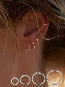 1pc 925 Sterling Silver Plated Earrings Set - Earrings, Eyebrow Rings, Cartilage Hoops, Small Circular Earrings. 925 Pure Silver Earrings With Anti-Allergy Function - Single - View 2