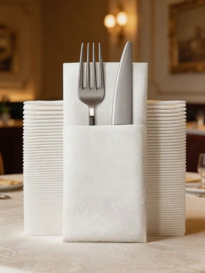 50pcs/Pack White Linen-Feel Disposable Paper Napkins, Pre-Folded With Cutlery Pockets, Highly Absorbent Soft & Durable, Suitable For Weddings, Baby Showers, Birthdays, Valentine's Day, Christmas, Thanksgiving And Other Celebrations