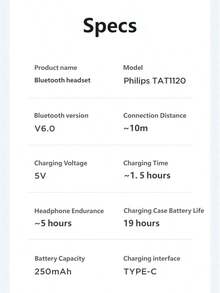 Philips TAT1120 TWS Bluetooth Earphones with ENC Noise Reduction HD Sound Running Sports Earbuds Half In-ear Headsets For Gaming Cycling Outdoor Long Battery Life Original PHILIPS Bluetooth Wireless Headphone - 黑色 - 查看 11
