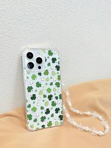 1pc Lucky Four-Leaf Clover Print Transparent Pearl Chain TPU Shockproof Soft Phone Case For IPhone 17/17Pro/17 Pro Max/16/16 Pro/16 Pro Max/15/15 Pro/15 Pro Max/14/14 Pro/14 Pro Max/13/13 Pro/13 Pro Max/12/12 Pro/12 Pro Max/11/11Pro/11 Pro Max - Clear - View 3