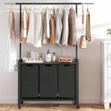 Laundry Sorter 2 Section Laundry Basket Organizer With Hanging Bar Laundry Hamper Organization With Storage Shelf With Heavy Duty Rolling Lockable Wheels - Multicolor - View 6