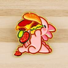 汉堡巨人蝾螈珐琅胸针 可爱海洋动物胸针翻领别针徽章 背包服装配饰 时尚珠宝礼品 - 粉色 - 查看 4